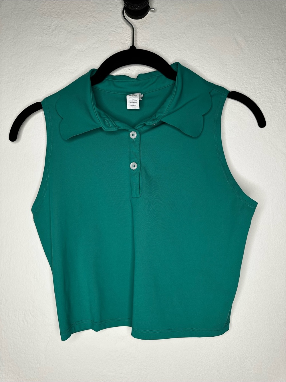 90 Degree By Reflex Teal Scalloped-Collar Sleeveless Polo